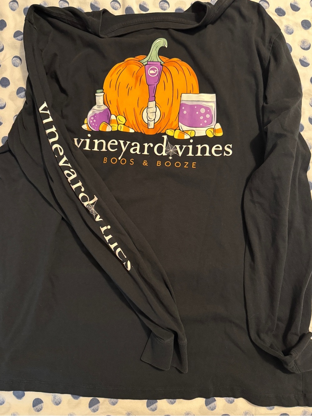 Vineyard Vines Black Long Sleeve 'Boos & Booze' Pumpkin Graphic Tee